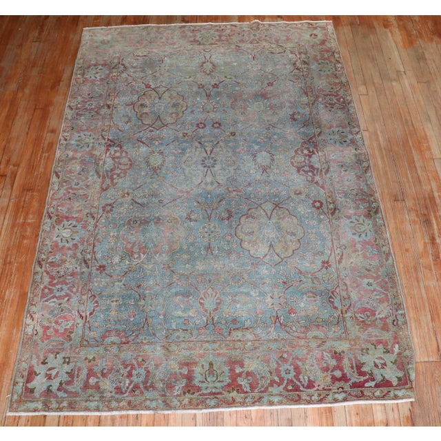 Blue Antique Zabihi Collection Persian Yazd Carpet - 5'11" x 8'9" For Sale - Image 8 of 9