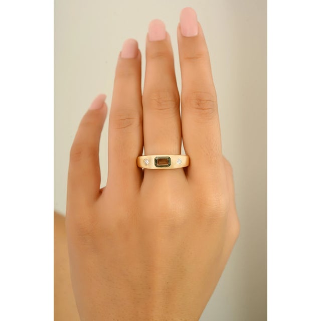 Not Yet Made - Made To Order Emerald Cut Green Sapphire & Diamond Three Stone Ring Size 6 For Sale - Image 5 of 12