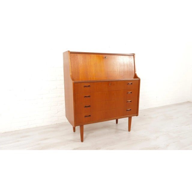 Mid-Century Modern Vintage Secretaire in Teak with Mirror For Sale - Image 3 of 13