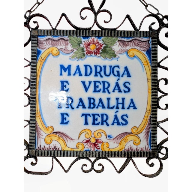 This charming vintage Portuguese ceramic tile plaque is a beautiful example of traditional craftsmanship, combining...