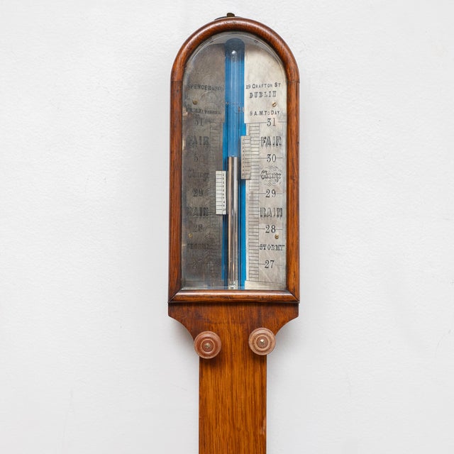 Victorian Antique Irish Oak Stick Barometer by Spencer & Son, Dublin For Sale - Image 3 of 4
