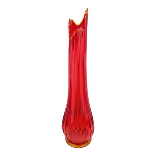 Vintage l.e. Smith Ruby Red & Amberina Ribbed Swung Vase 25.25" For Sale