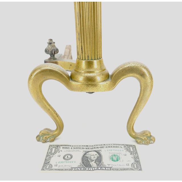 Brass Pair of Antique Solid Brass Ball Top Claw Feet Fireplace 22" Tall End Irons MINT For Sale - Image 8 of 9