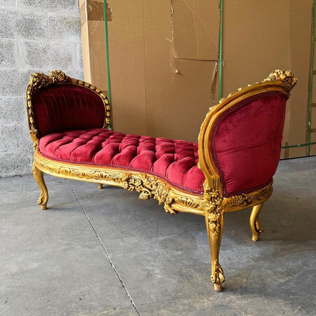 Red Marquis French Tufted Bench Red Velvet For Sale - Image 8 of 8