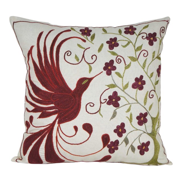 Floral Bird Embroidery Suzani Cushion For Sale