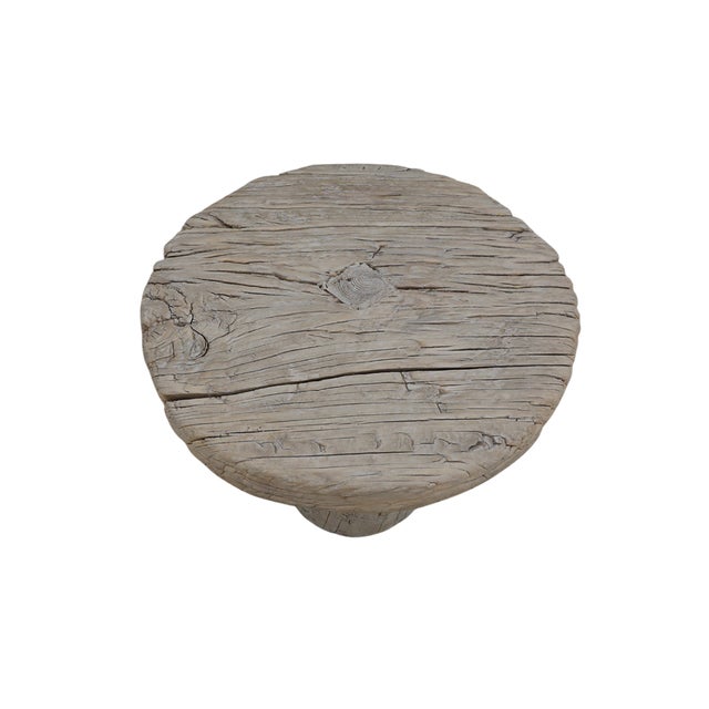 Vintage Elm Mill Wheel Table on an Axle stump base, a rustic "mushroom" stool or side table. 19Hx22x22