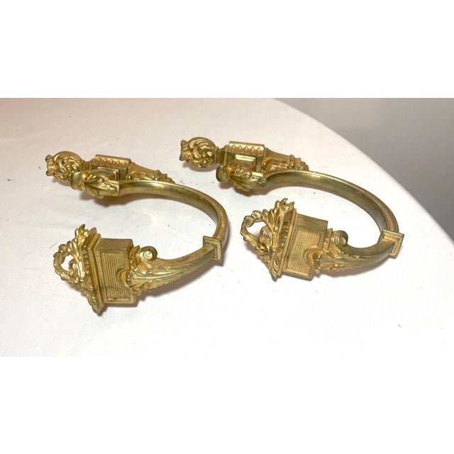 Antique Ornate Victorian Gold Dore Bronze Curtain Rod Holder Tiebacks Brackets For Sale - Image 4 of 9