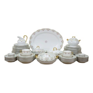 Mid 20th Century 89pc Antique French Limoges T&v Tressemaines Vogt Pink Rose Dinnerware Set For Sale