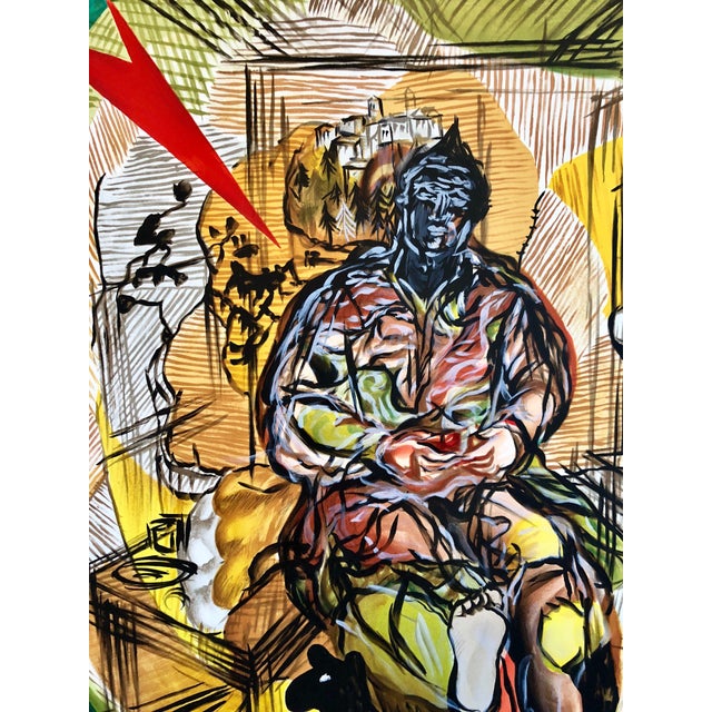 Sandro Chia, Large lithograph Italian Post Modernist Bright Figurative Pop Art Figure w Dog, 1990 For Sale - Image 4 of 6