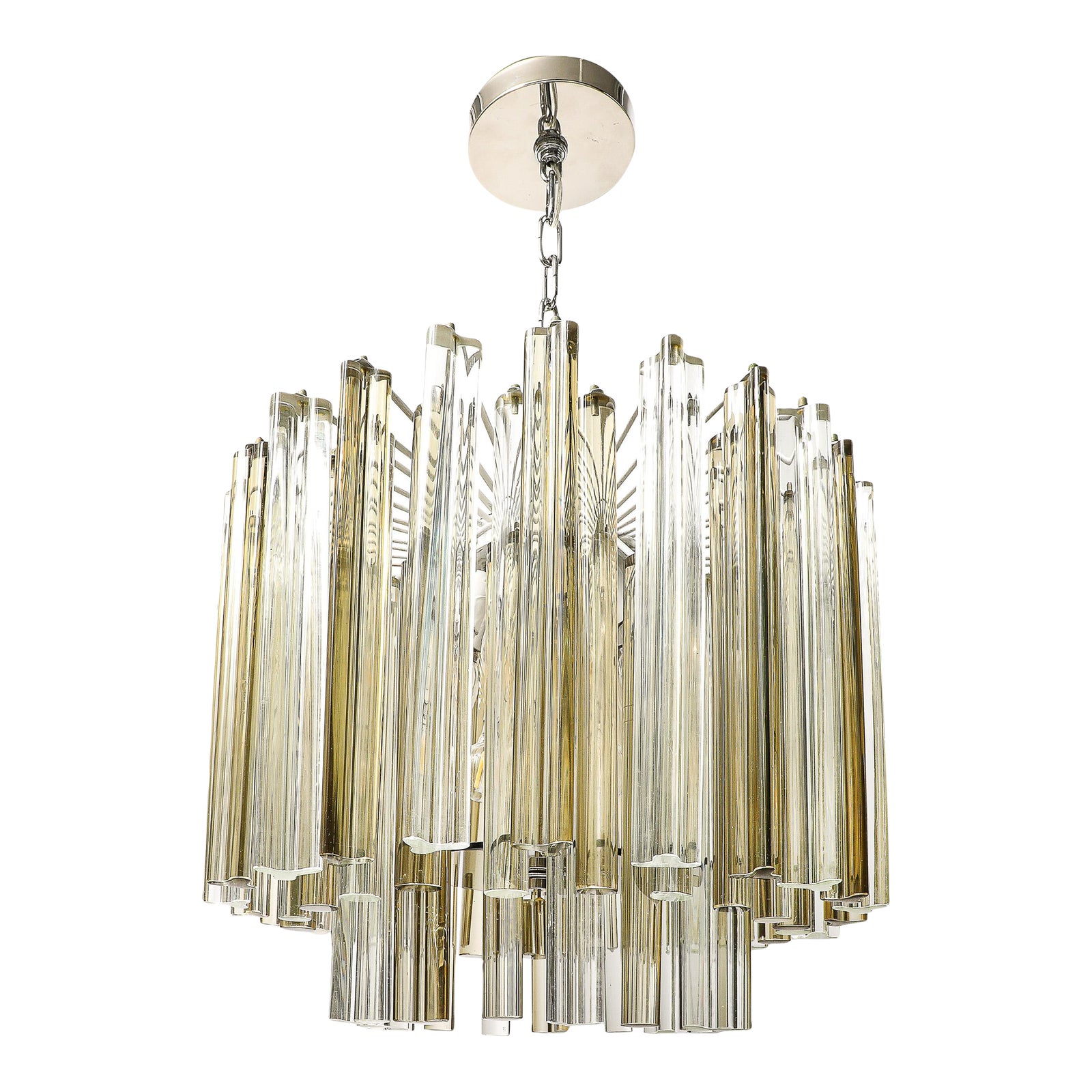 Mid-Century Hand-Blown Murano Glass Three Tier Triedre Chandelier by ...