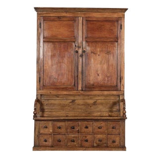 Large 19th Century English Pine & Fruitwood Cupboard Back Settle, 1860s For Sale