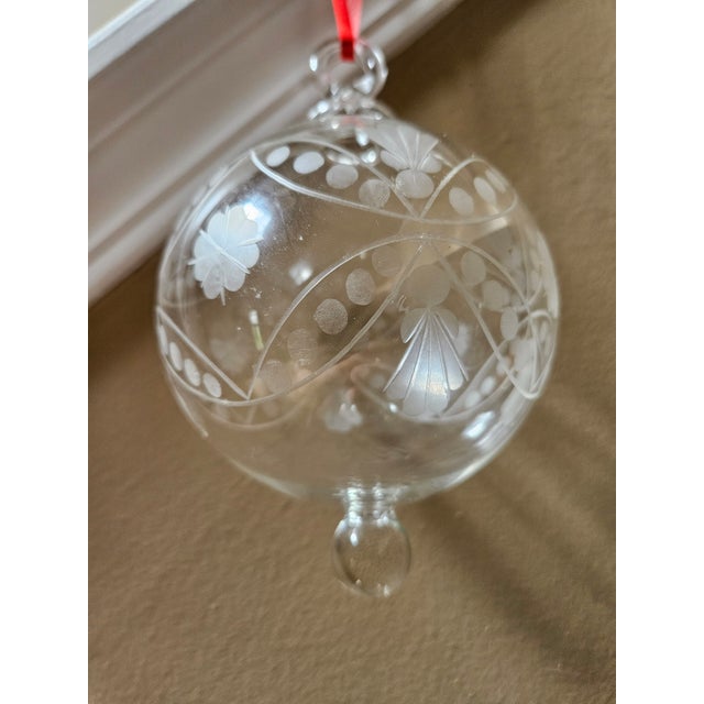 Traditional Mid 20th 8" Century Etched Glass Ball Christmas Ornament For Sale - Image 3 of 4