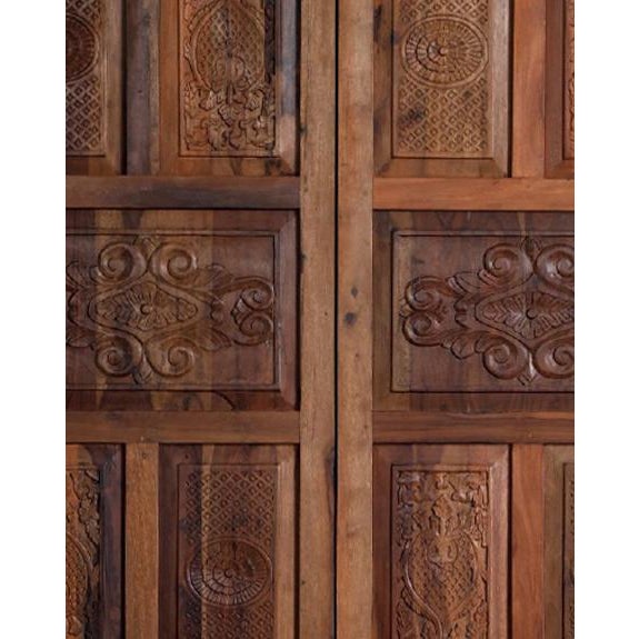 Mid-Century Modern Antique Hand-Carved Wooden Sliding Door Panel | French Barn Door Style 80x36 For Sale - Image 3 of 4