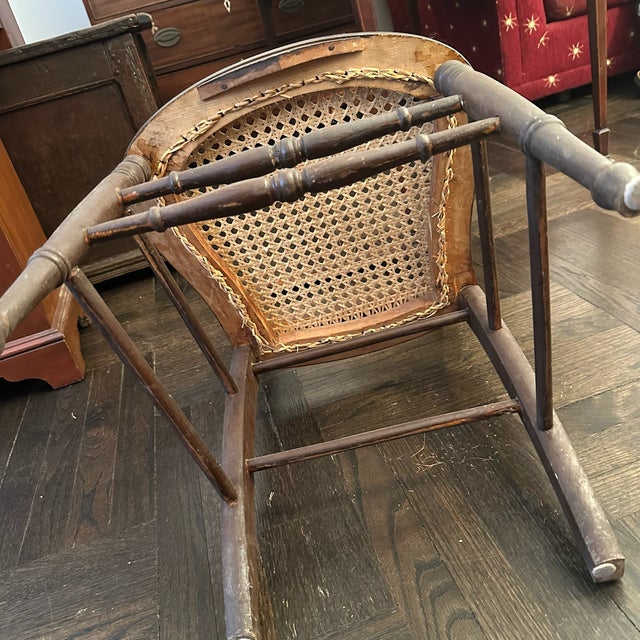 Antique Farmhouse Style Hand Tied Cane Chair With Burl Inlays For Sale - Image 15 of 18