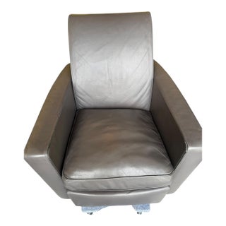 Vintage Matteo Grassi Italian Modern Leather Club Chair With Architectural Arms For Sale