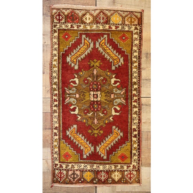 Red Vintage Turkish Yastik Rug - 01'05 X 02'09 For Sale - Image 8 of 8