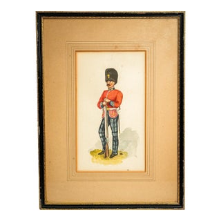 Scottish Highland Soldier Watercolor Painting Antique British Military Portrait 19th Century Regimental Art Militaria For Sale