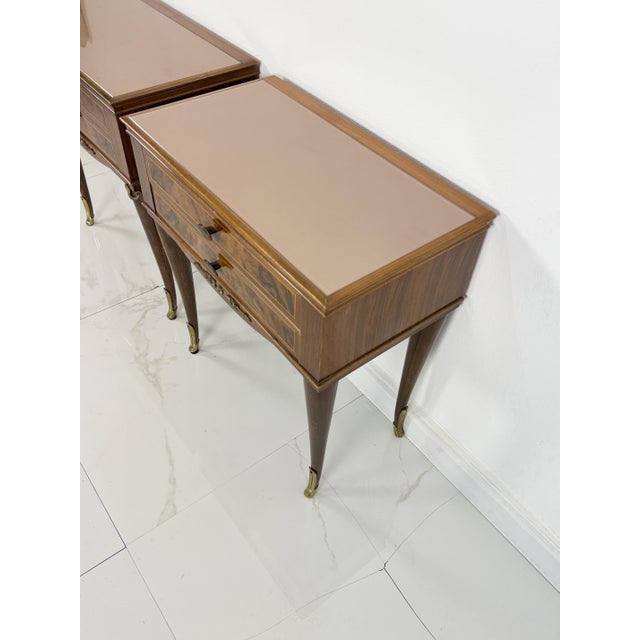 Vintage Italian Bedside Tables with Pink Glass Top and Brass Feet, 1950s, Set of 2 For Sale - Image 12 of 18