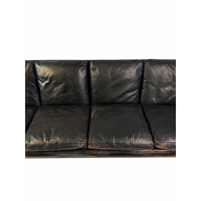 1960s Rosewood and Black Leather Sofa Attributed to Hans Olson For Sale - Image 11 of 14
