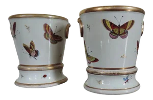 Early 19th Century Spode Porcelain Butterfly Pattern Flower Root Pots, Cachepots or Planters - A Pair