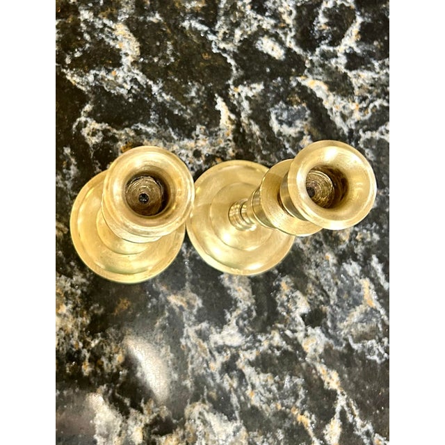 Victorian Vintage Pair of Heavy, Brass Candle Stick Holders For Sale - Image 3 of 6