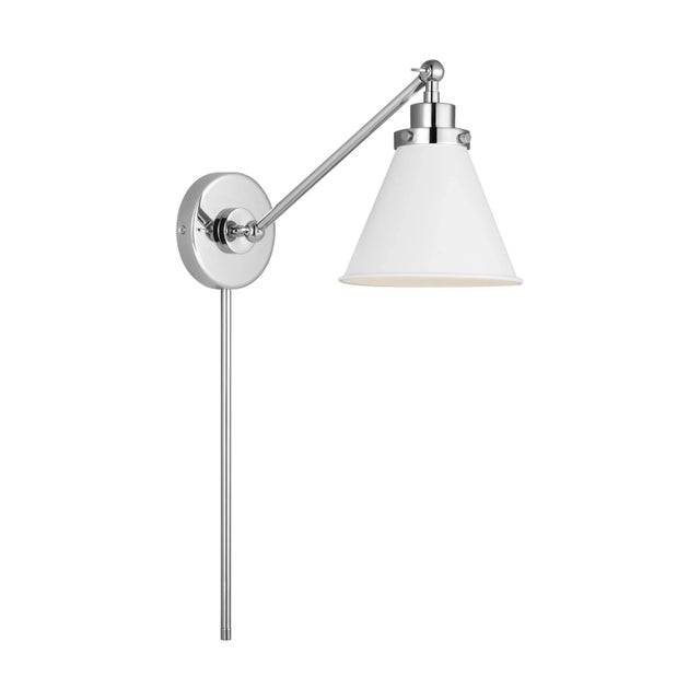 Visual Comfort Chapman & Myers by Visual Comfort Studio Wellfleet Single Arm Cone Task Sconce, Matte White & Polished Nickel For Sale - Image 4 of 7