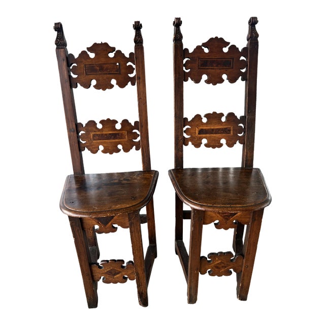 19th C Italian Inlaid Ladder Back Side Chairs - Set of 2 For Sale