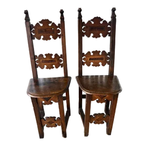 19th C Italian Inlaid Ladder Back Side Chairs - Set of 2