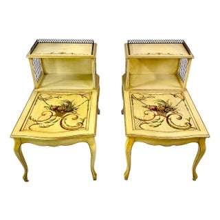 1940s Italian Rococo Venetian Hand-Painted Step Down Side Tables - A Pair For Sale
