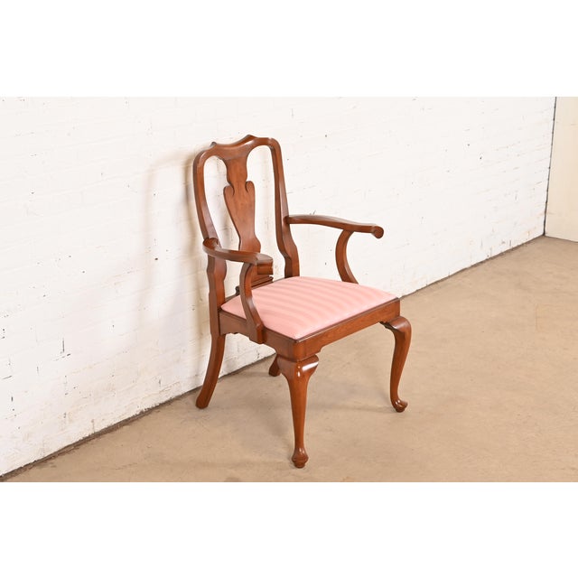 Henkel Harris Henkel Harris Queen Anne Solid Cherry Wood Armchair or Dining Captain Chair For Sale - Image 4 of 11