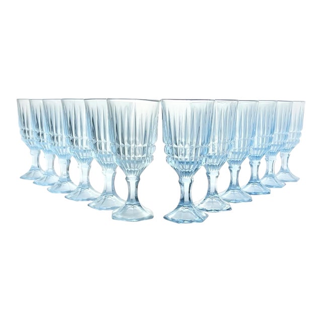 1980s Fostoria “Heritage (Blue)” Set of 12 Wine Glasses For Sale