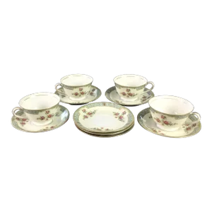 1940s Monarch China Rosaline Pattern Porcelain Tea Set - 15 Pieces