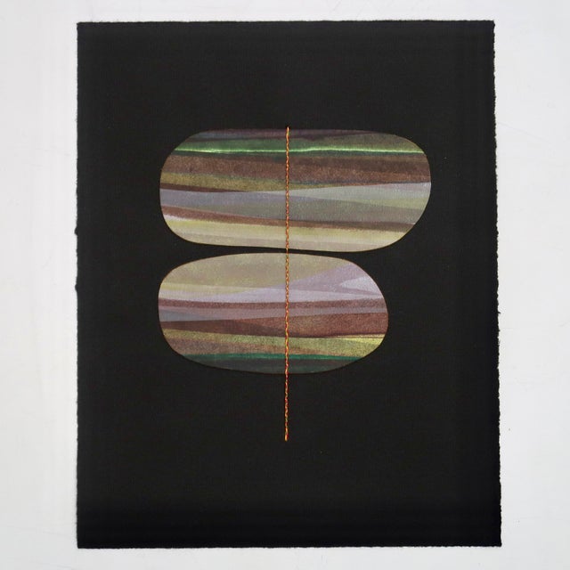 Contemporary Abstract Landscape Mixed Media Collage on Handmade Paper With Braided Thread by Casey R. Klein For Sale - Image 10 of 17