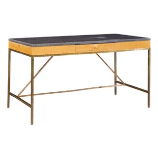 Mid 20th Century Paul McCobb for Calvin Mid Century Bleached Mahogany, Brass and Marble Top Desk For Sale
