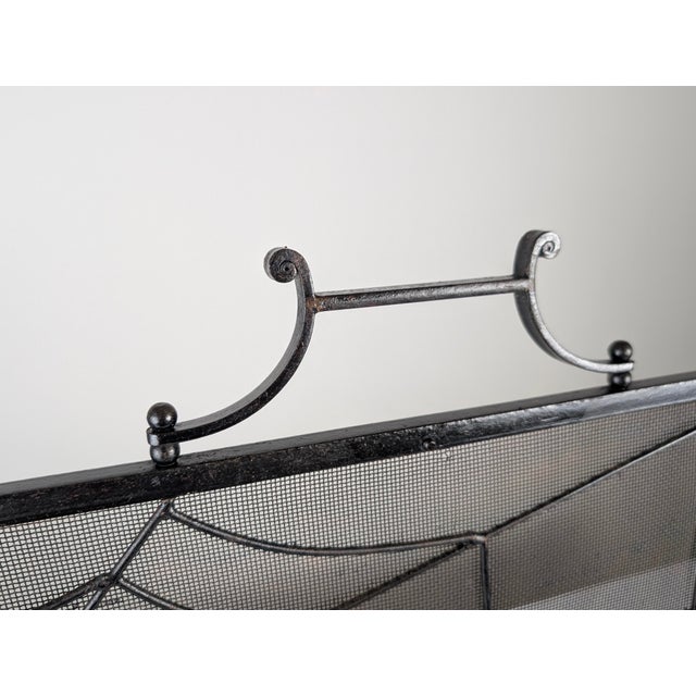 Mid-Century Modern Wrought Iron Spark Fender with Spider Sculpture, 1970s For Sale - Image 3 of 18
