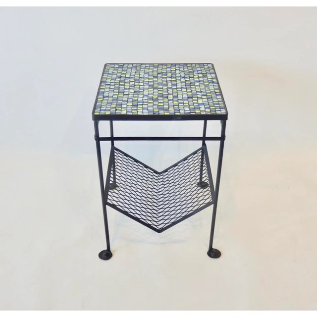 Metal 1950s Restored Mosaic Top Wrought Iron Table With Magazine Rack For Sale - Image 7 of 13