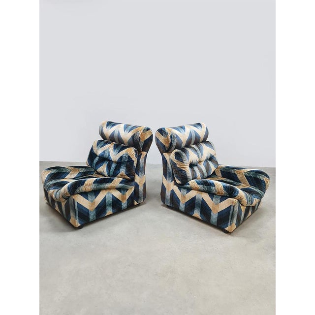 Textile Vintage Velvet Modular Sofa with Geometric Lines, 1970s For Sale - Image 7 of 9