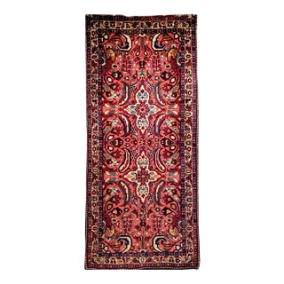 Vintage Persian Lilian Rug, Handknotted Wool, Geometric Pattern, Red & Ivory, 3x7 For Sale