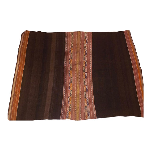 Vintage 1960s Andean Handwoven Heavy Wool Textile – Traditional Artisan Loom Weaving For Sale