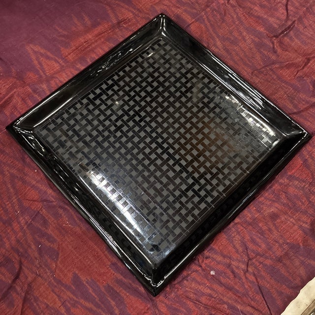 Paint Black Lacquer Square Tray (Woven Lines), 8.25"x8.25"x.5h" For Sale - Image 7 of 8