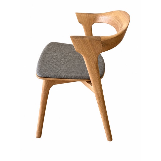 Pair of Ethnicraft Bok Dining Chairs by Alain Van Havre – Solid Teak With Warm Grey Cushions – Showroom Models For Sale - Image 4 of 9