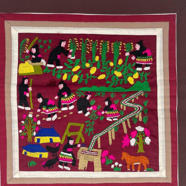 Textile Laos Hmong Story Pillow Cover with Hand Embroidered Garden Scene For Sale - Image 7 of 9