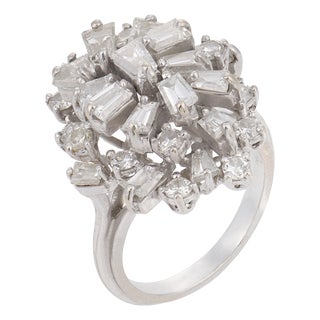 Mid Century 4.20 Carat Diamond 14k White Gold Cocktail Ring, Size 6 For Sale