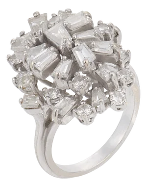 Mid Century 4.20 Carat Diamond 14k White Gold Cocktail Ring, Size 6