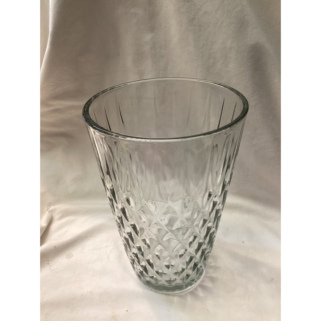 Vintage Pressed Glass Diamond Pattern Vase For Sale - Image 4 of 4