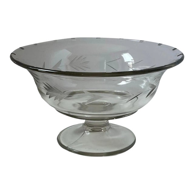Vintage Etched Glass Footed Serving Bowl Ivy Detail Fostoria Style For Sale