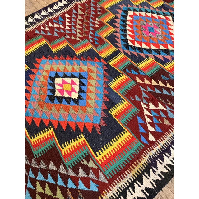 1940s Antique Multi Diamond Tribal Turkish Village Kilim Wool Rug 5' 4" X 10' For Sale - Image 4 of 6