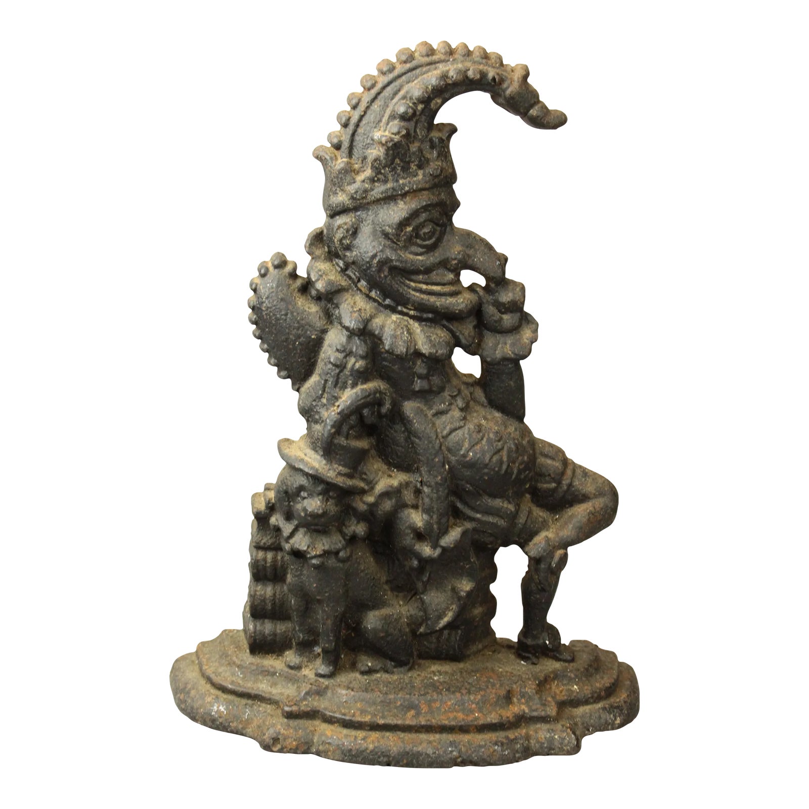19th Century Cast Iron Court Jester W Dog or Mr Punch Door Stop Chairish
