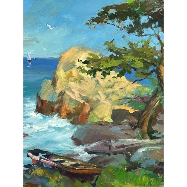 Turquoise Oil Painting Beautiful Sea With Ships Yuriy Suprunchuk For Sale - Image 8 of 11