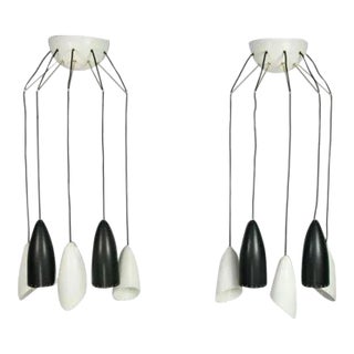 1970s Roberto Giulio Rida Five Arm Cone Sconces in Black and White With Brass Fittings - a Pair For Sale